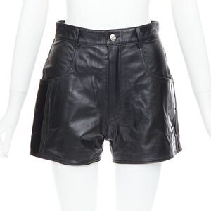 MANOKHI black genuine leather patent patch high waisted shorts FR34 XS